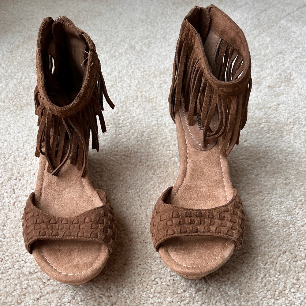 Minnetonka Suede cork heels